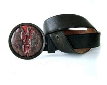 Foldformed Copper and Enamel Belt Buckle: Hemoglobin