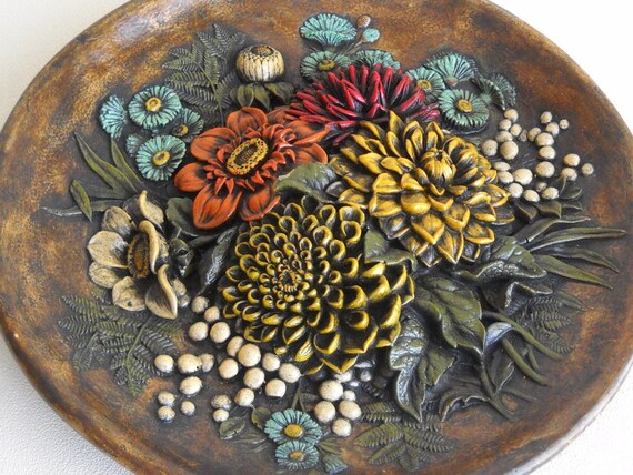 vintage -gorgeous large flower plaster wall hanging