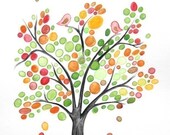 Apple tree friends Wall art Print children decor, love is sweet, SPRING LOVE BIRDS pastel colors green yellow orange kids room wall art