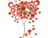 Reproduction of my watercolor painting, RED DROPPING TREE, limited edition art print poster, red leaves and brown family birds - onceuponapaper