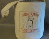 Clothespin Bag, Fabric Basket,  Button Handle, Vintage Style, Laundry