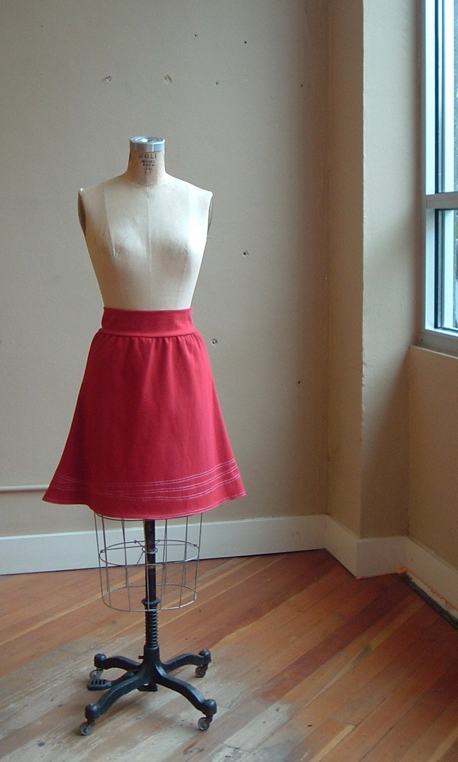 Skirt Red cotton jersey with lines- large