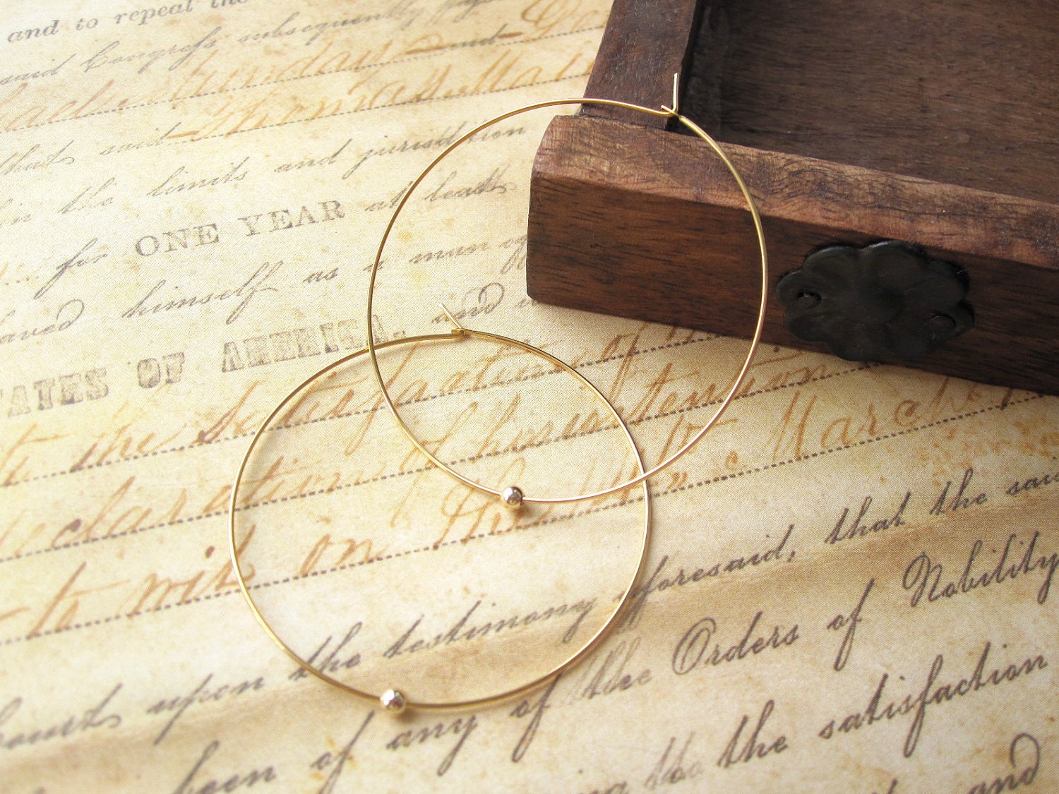 Large Gold Plated Hoops with 14k Gold Filled Ball Accent Earrings