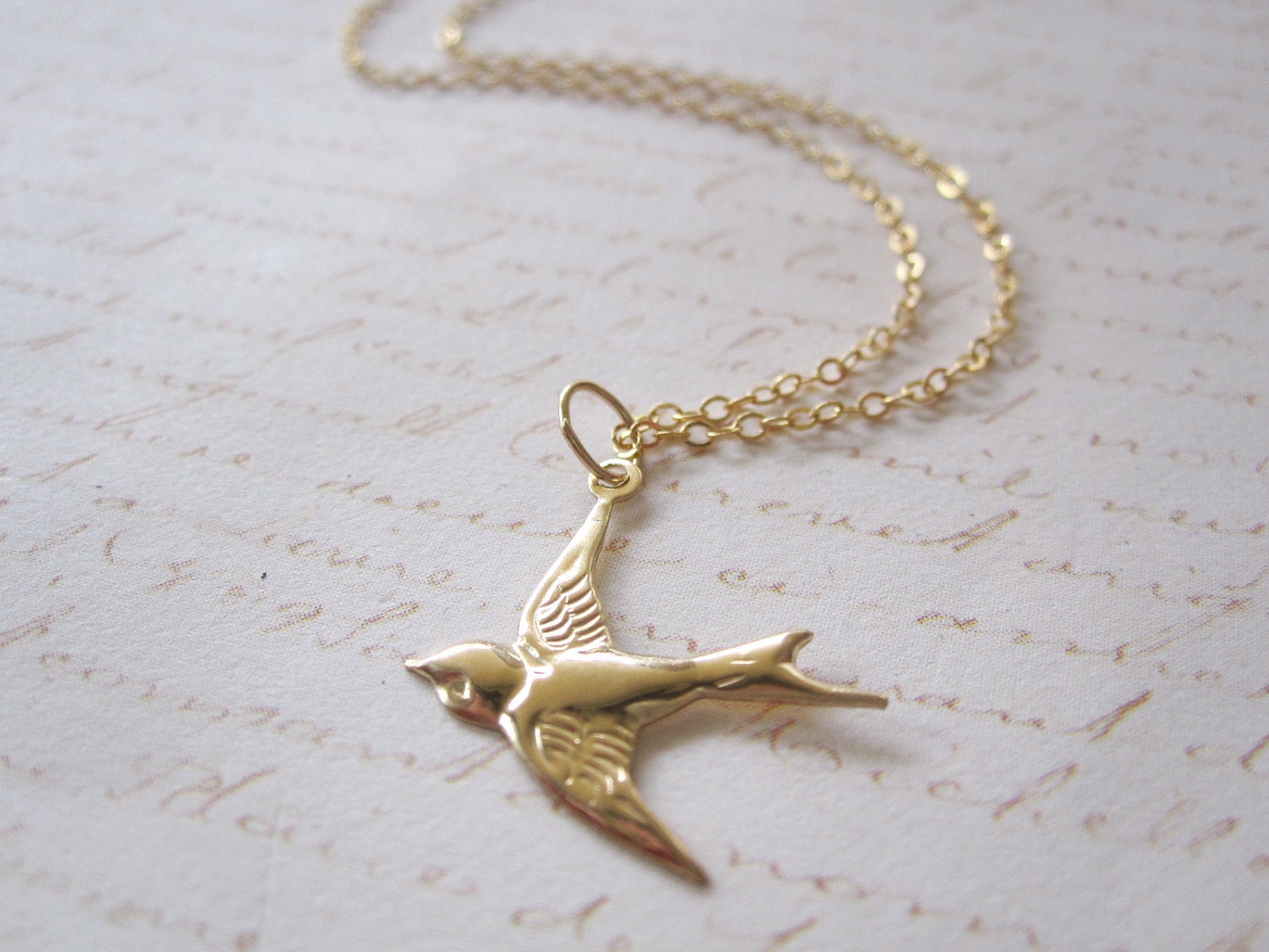Gold Filled Flying Bird Necklace Simple Delicate