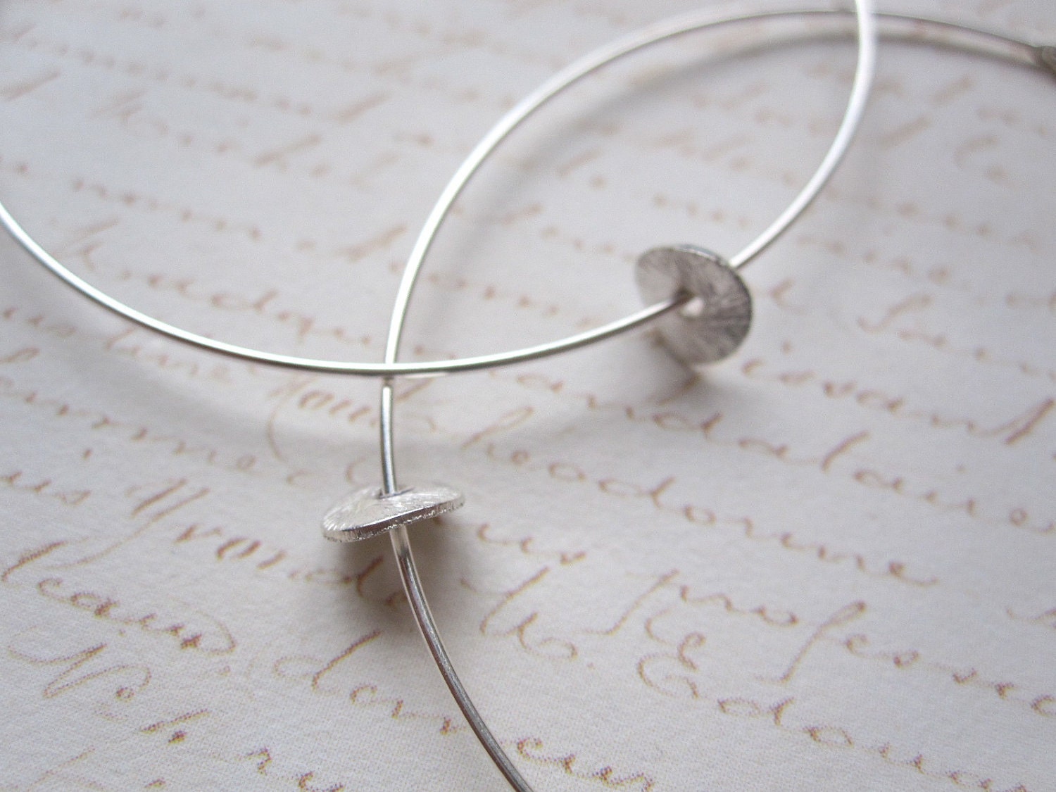 Large Silver Plated Hoops with Silver Brushed Disc Silver Hoop Earrings