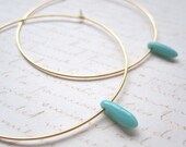 Turquoise Dagger Bead Hoop Earrings, Large Gold Plated Earrings, Hoop Earrings, Gold Hoops