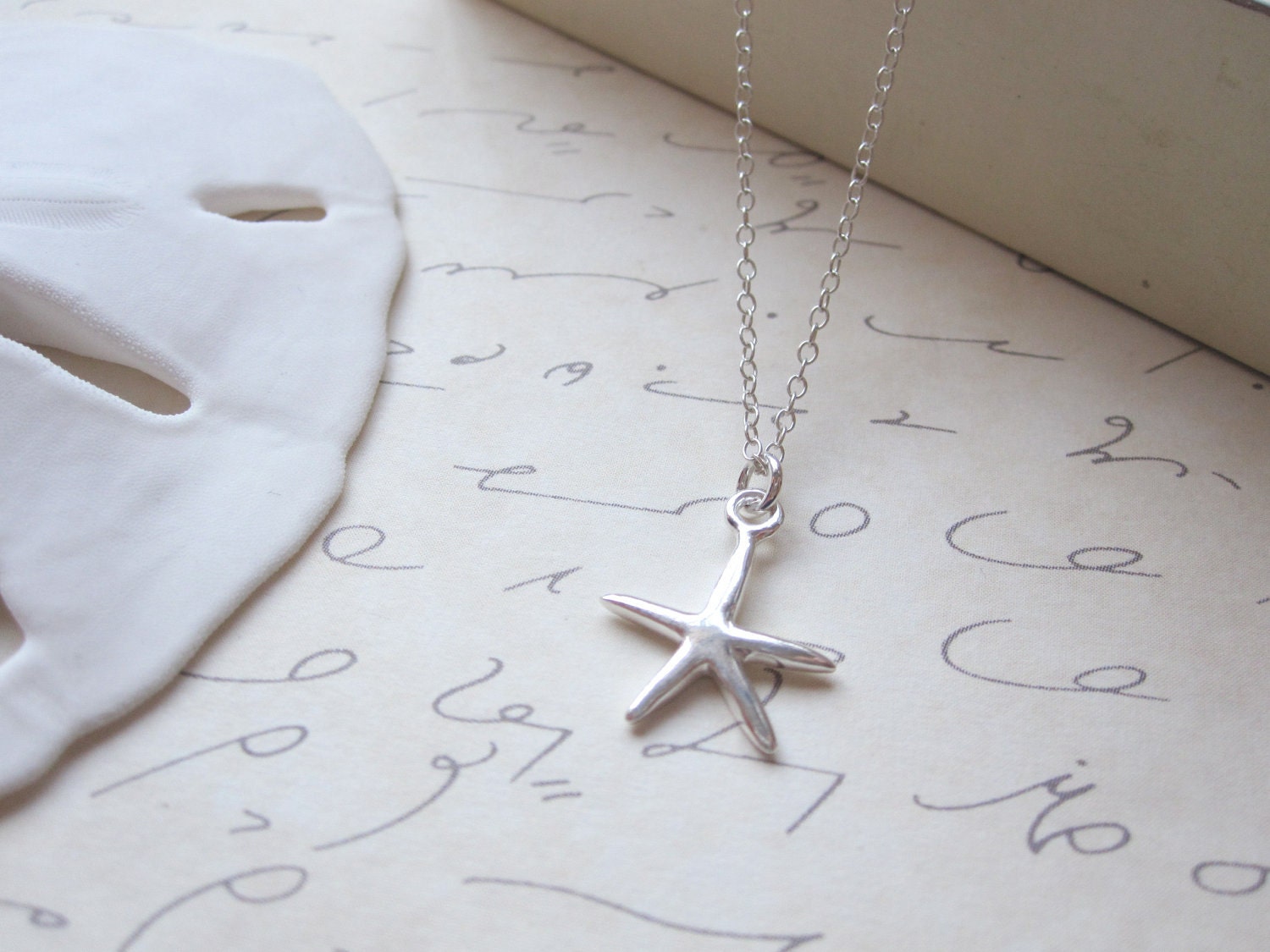 3D Sterling Silver Starfish Necklace,14k Gold Filled Chain, Sea Star Pendant