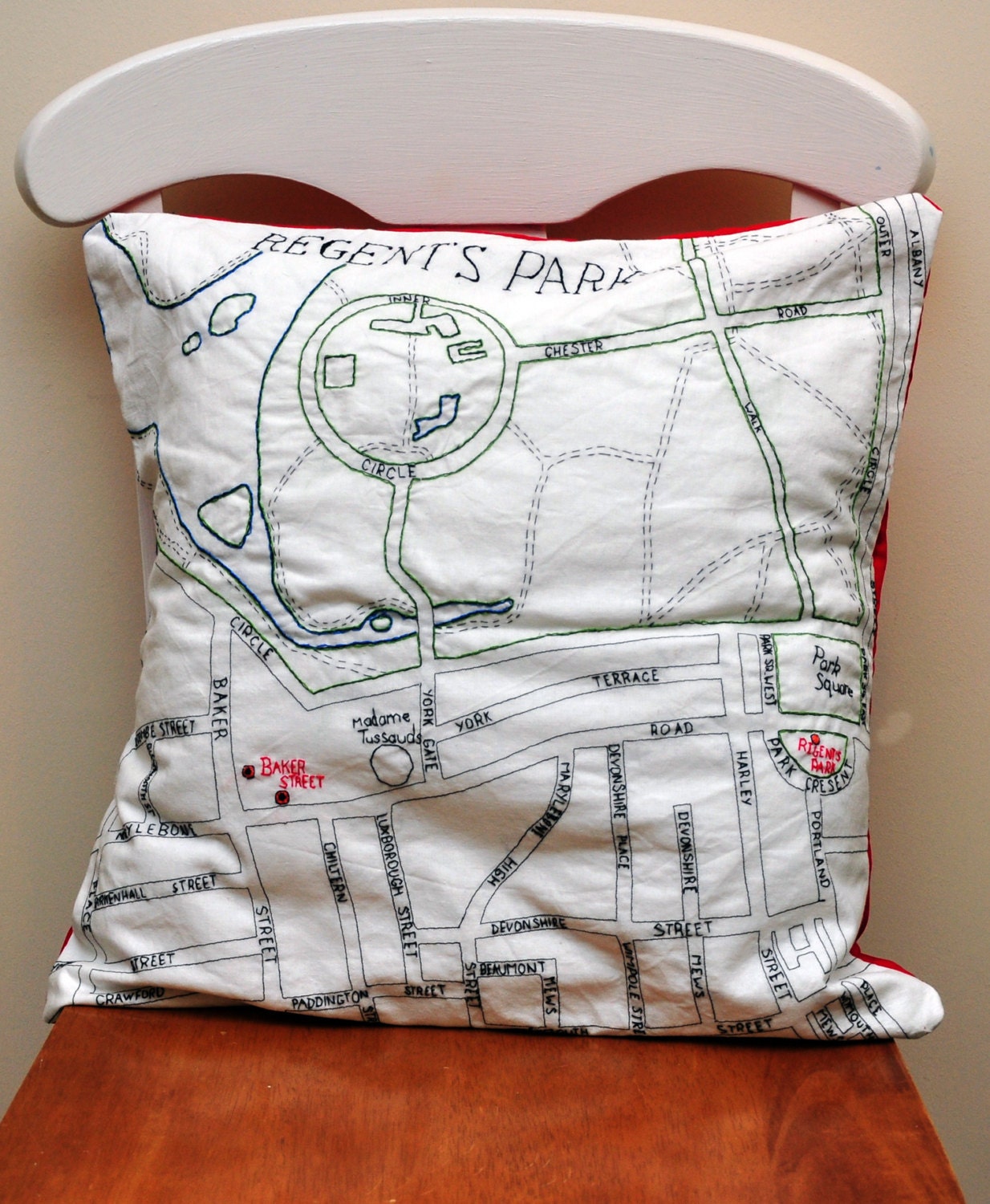 Embroidered London Map Cushion - Regent Park
