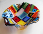 Colorful fun fused glass wavy dish