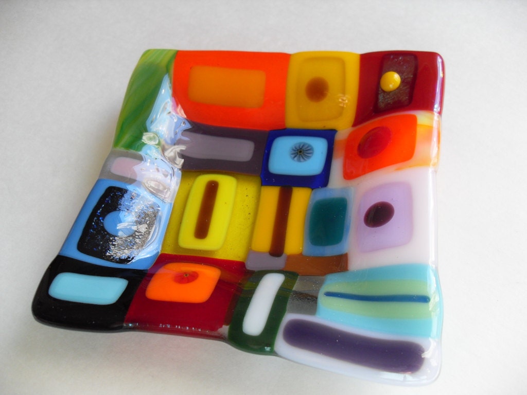 Funky Colorful Fused glass dish