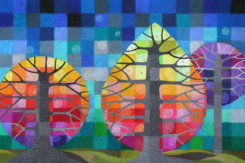 LARGE Backyard with Fireflies II print, with handpainted details