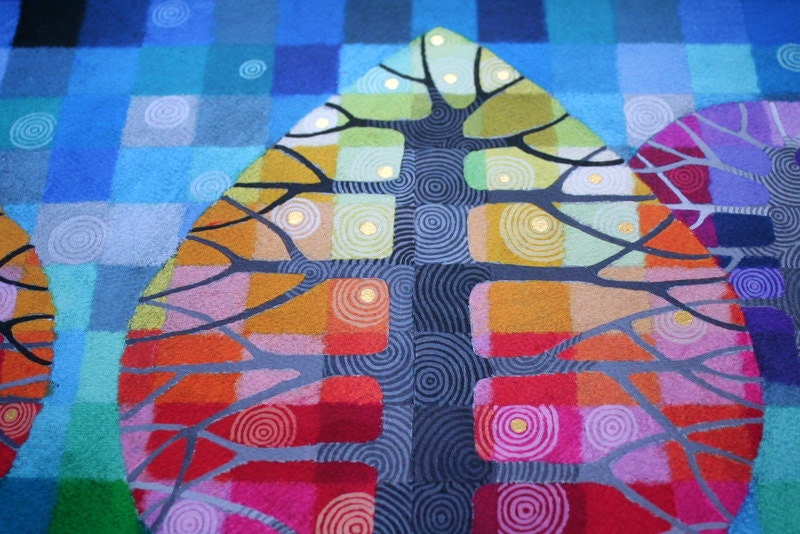 LARGE Backyard with Fireflies II print, with handpainted details