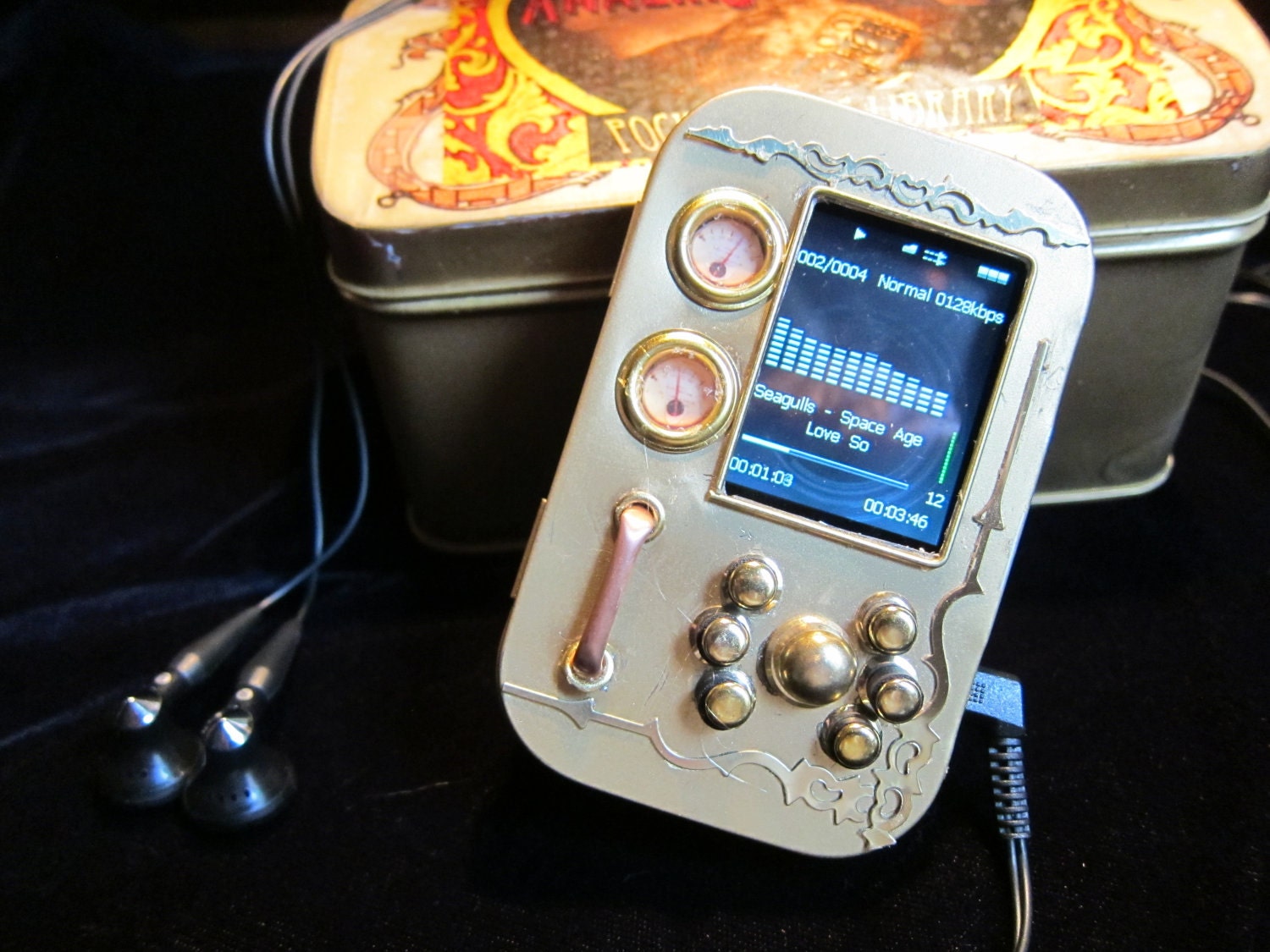 The Pocket Music Library, a Steampunk MP3/video player