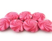 Polymer Clay Beads Swirl Lentil Beads Polymer Clay in Shades of Pink - Set of 7