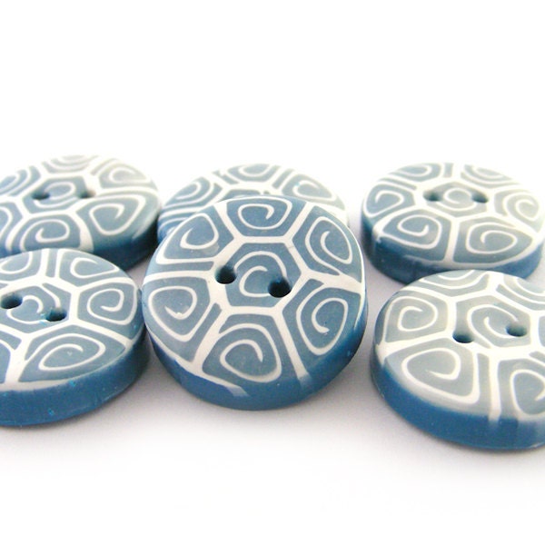 Polymer Clay Buttons Geometric Pattern in Turquoise and White - Set of 6