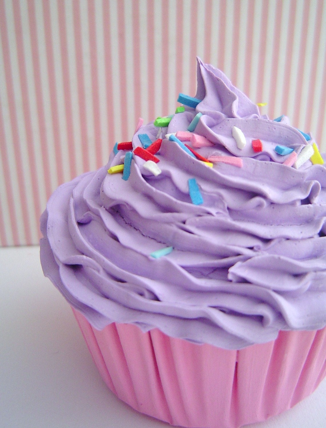 FAKE CUPCAKE Realistic look  for photography session props ,christmas tree ornament, first birthday party ,girls room, bakery purple icing