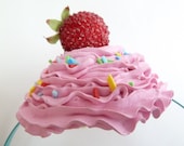 CUPCAKE HEADBAND graet for Halloween costume fake cupcake photo prop session shoot and  Katy Perry costume first birthday party ,pink icing
