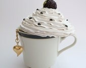 SALE - MIKASA  Jewelry Box Cupcake fake cupcake tea party Alice in wonderland tea cupcontainer retro vintage china gold trim black and white