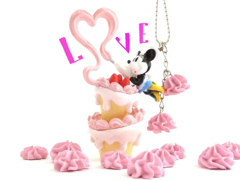 The Bakers Necklace "Happy Birthday cake" minnie mouse bake a cake Necklace with frosting charms for girls birthday party favors