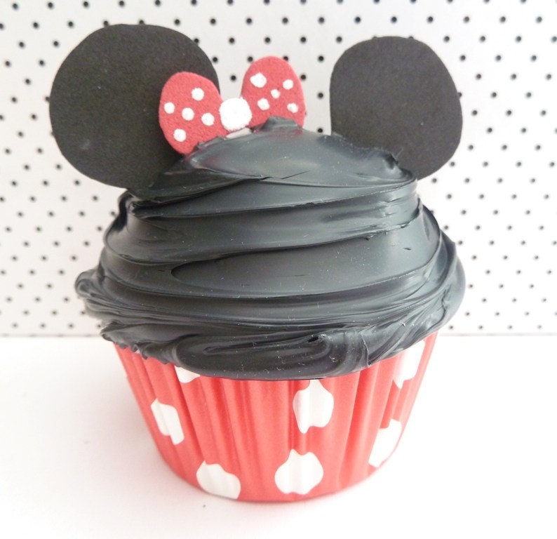 Minnie Mouse Cupcake fake cupcake Christmas ornament  and Theme birthday party decoration and first birthday picture photo prop black icing