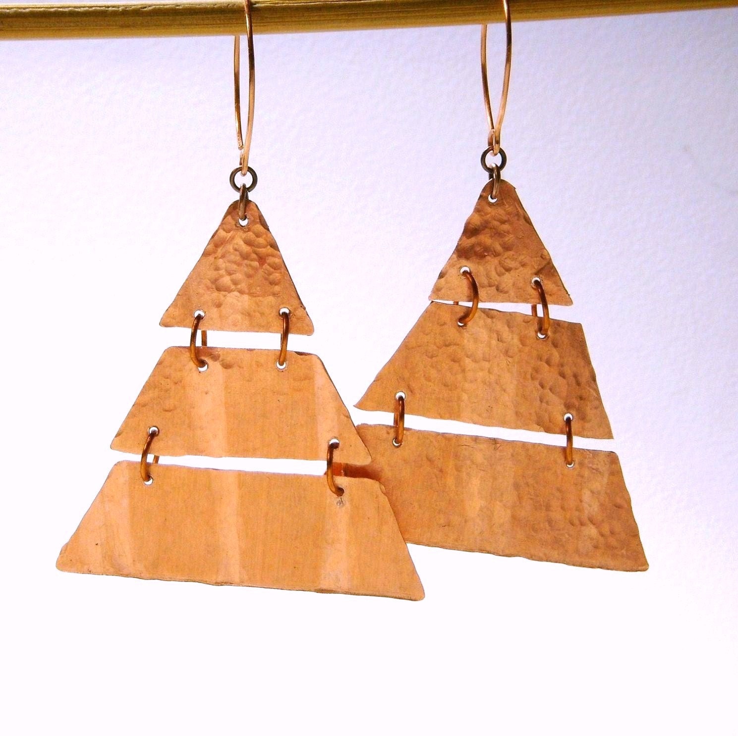 Earrings, Hammered Copper Pyramid E422