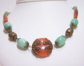Necklace, Bohemian Gypsy, Red Aventurine, Golden Horn   N446
