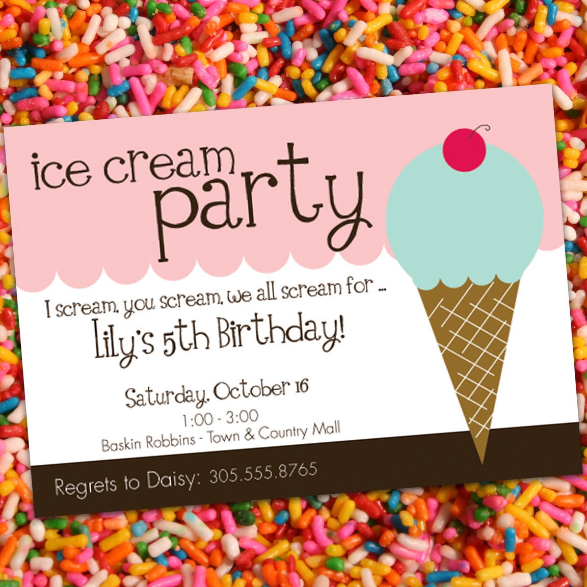 PERSONALIZED Ice Cream Birthday Party Invitation (Digital File)
