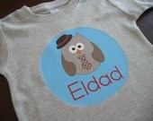 Personalized WISE OWL for Boys - Baby or Toddler Tee - Available in various colors and sizes