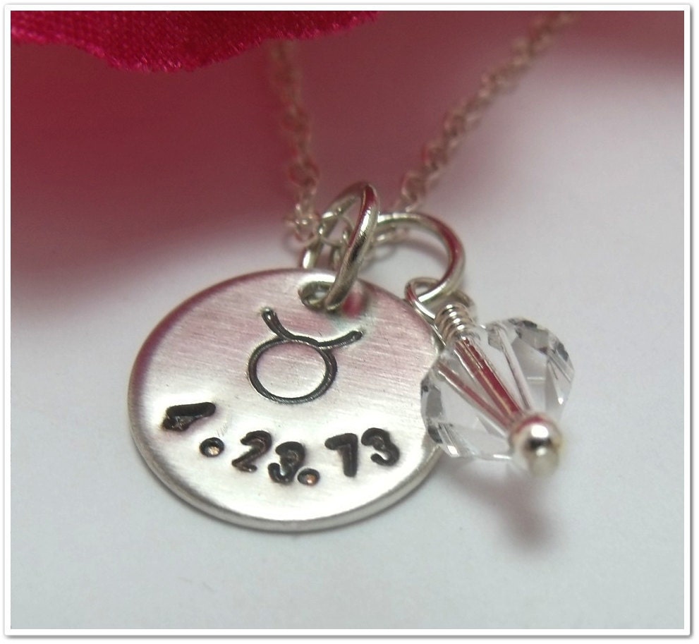 SALE -Hand Stamped Necklace - Zodiac - Astrology - Birthdate Necklace Sterling Silver