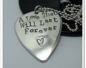 SALE -Guitar Pick/Guitar Plectrum Necklace - Personalized  Hand Stamped Double Sided- Fathers Day - Gifts for Dad