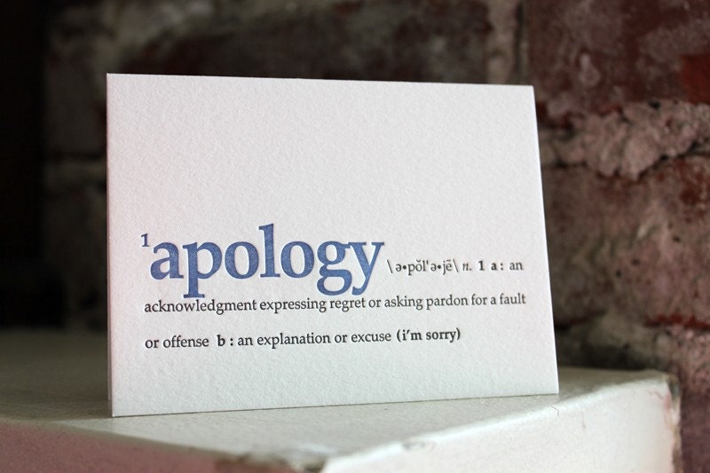 i'm sorry. letterpress definition card