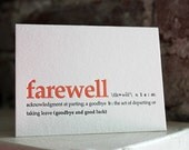 goodbye and good luck. letterpress definition card