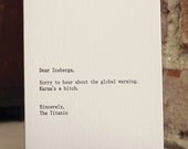 dear icebergs. letterpress card