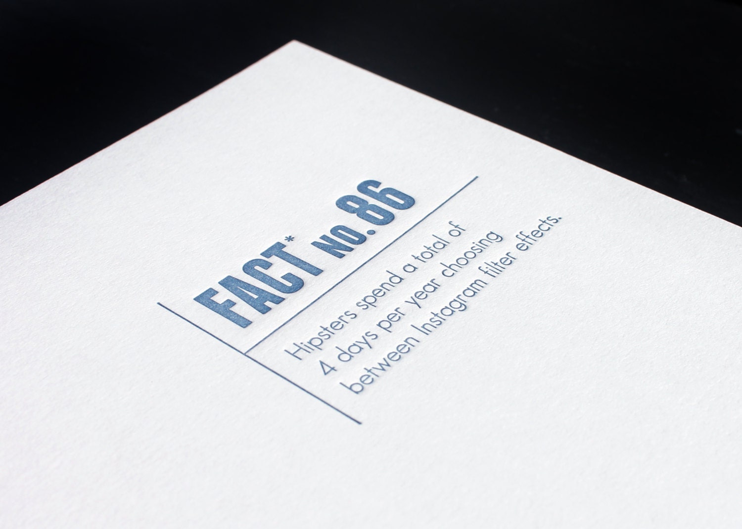 Made Up Stats Hipsters & Instagram. Letterpress Card