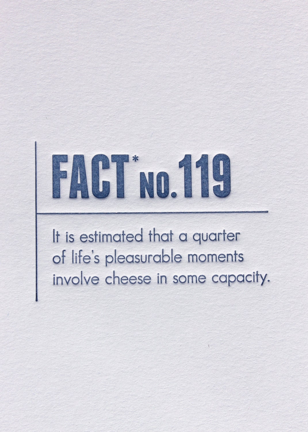 Made Up Stats Cheese. Letterpress Card