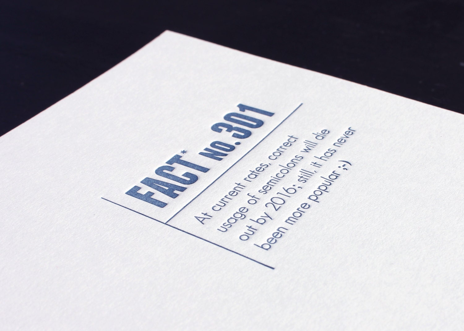 Made Up Stats Semicolons. Letterpress Card