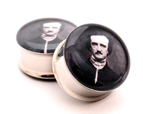 Edgar Allan Poe Picture Plugs gauges - 1 1/8, 1 1/4, 1 3/8, 1 1/2 inch