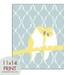 Love Birds on a Perch - 11x14 PRINT (Slate Blue and Yellow) Modern French Country Inspired (Buy 3 Get One Free)