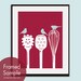 Birds on a Pasta Ladle, Spatula & Whisk 16x20 Art Print (Featured in Rich Red and Glacier Blue) Modern Vintage Design (Customized Colors)