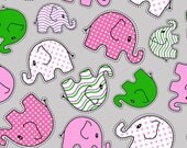 Pink and Green Elephant Walk Polyester PUL Diaper Cut 18 in X 20 in
