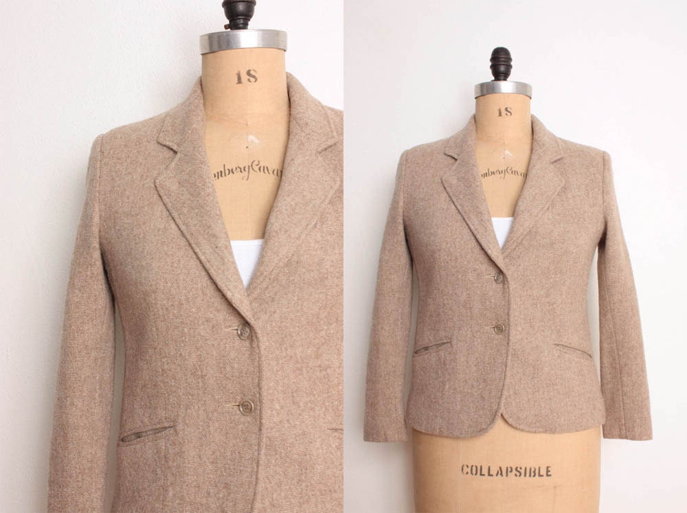 30% OFF SALE 1970s Tweed Blazer in Camel Wool - Womens L