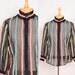 80s / 90s Sheer Silk Blouse / Black w/ Colorful Ribbon Stripes - Womens M - High Necked Neck Button Down Long Sleeves