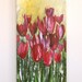 red pink flowers original acrylic painting on thick canvas yellow green