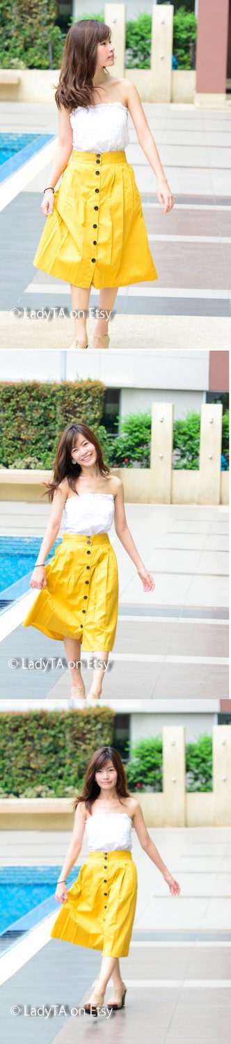 60's Style Full Skirt 3 Pleats Front in Narzissen Yellow