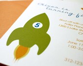 Space Rocket Ship Invitation  / invites / children / birthday party - set of 12 printed Invitations and Envelopes