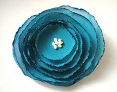 peacock green poppy rose blossom wedding flower alligator clip