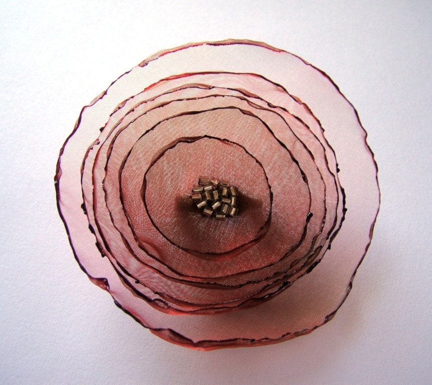 chocolate coffee rose blossom flower brooch
