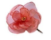 romantic salmon coral rose blossom flower bobby pin