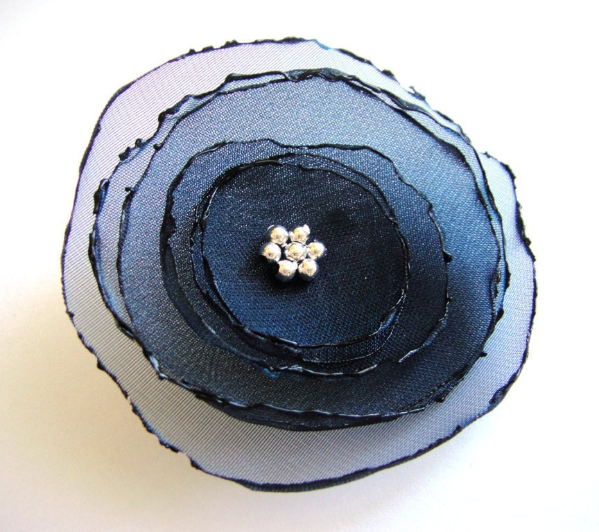 romantic midnight blue rose flower brooch