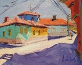 Andolsek Art, ORIGINAL OIL Painting OOAK, Architecture, Colors, Travel, 'Village Color', 5x7